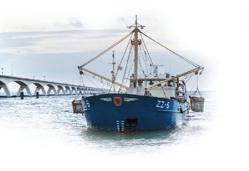 De Mosselkotter ZZ5 met op de achtergrond de Zeelandbrug